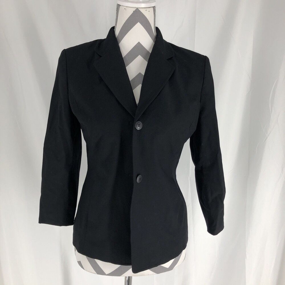 Ann Taylor Blazer Black Stretch Padded Shoulder V-neck Women’s Size 4